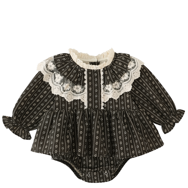 Chloe Romper - Black Embroidered Collar